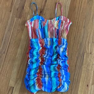 Women’s Girl Soul Colorful Striped Ruched Mini Dress Size M New
